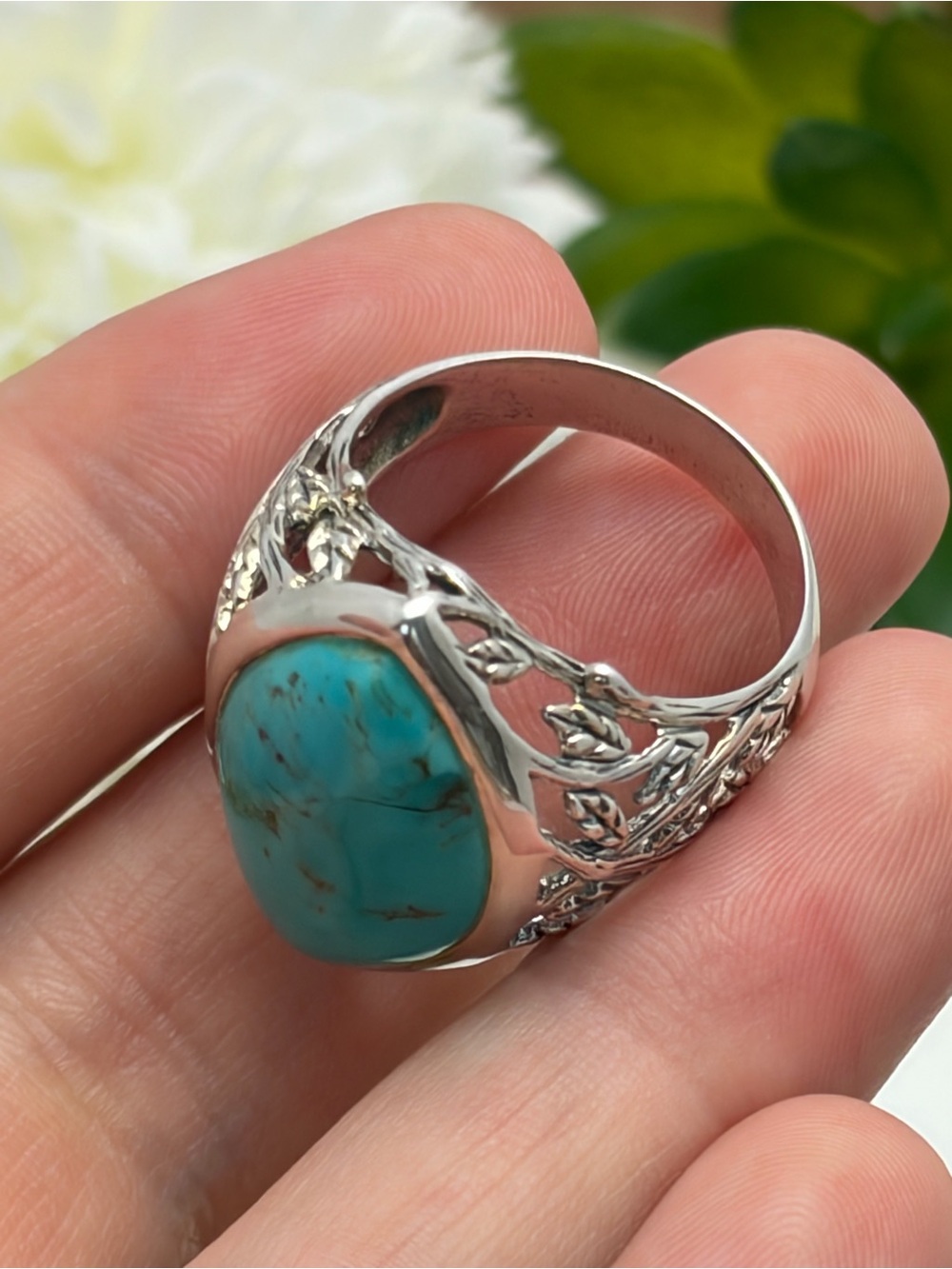 Vintage Sterling Silver 925 Marquise Turquoise Chunky Ring Size 9 Nice Condition - Picture 7 of 9